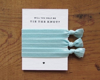 Light Blue – Bridesmaid Proposal Gift – Help Me Tie The Knot – Will You Be My Bridesmaid Gift –Hair Tie – Bridesmaid Favor – Wedding Favor