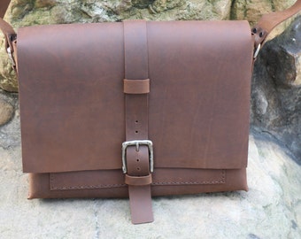 handmade, leather messenger bag, satchel bag, Crazy Horse Leather, waxed thread , leather bag ,gift.