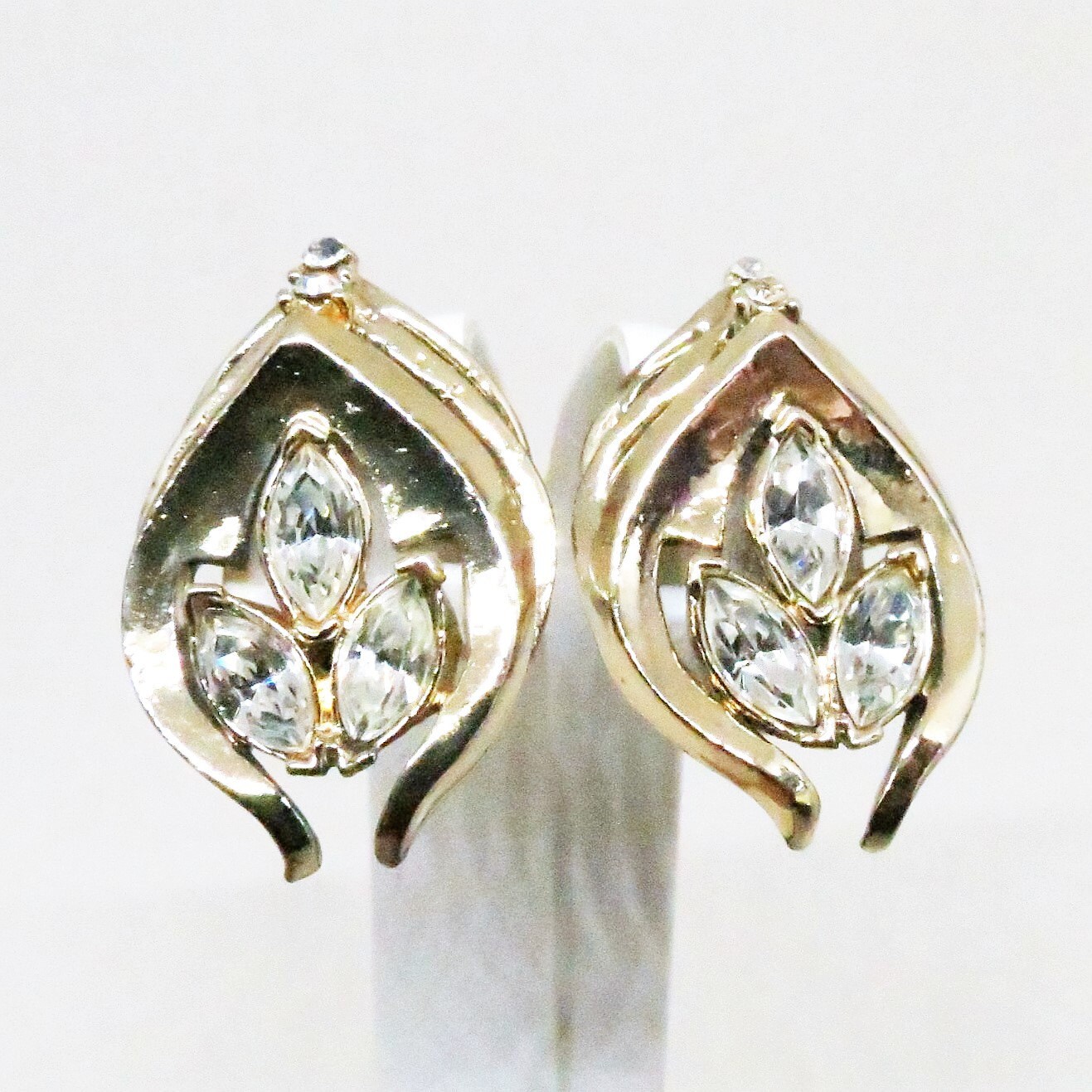 Rhinestone Earrings Vintage Coro Signed Gold Tone Clear 6579