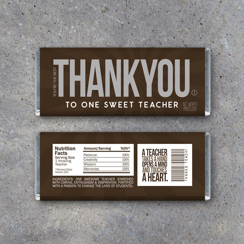 THANK YOU Teacher Appreciation Candy Bar Wrappers Printable