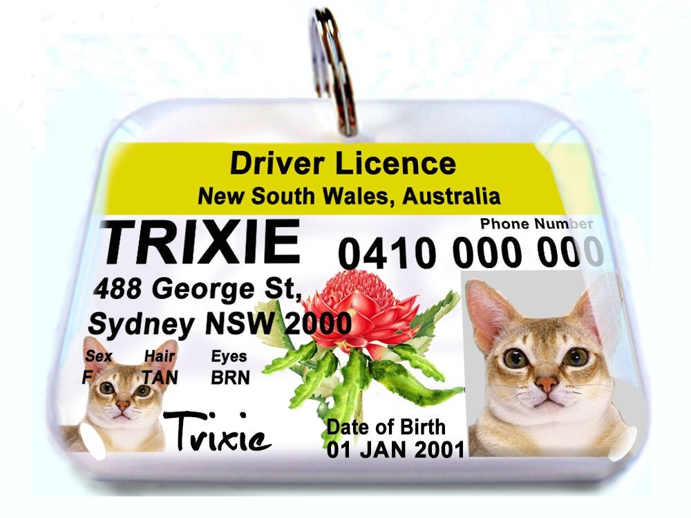 Australia driver license NSW New South Wales Personalized Pet