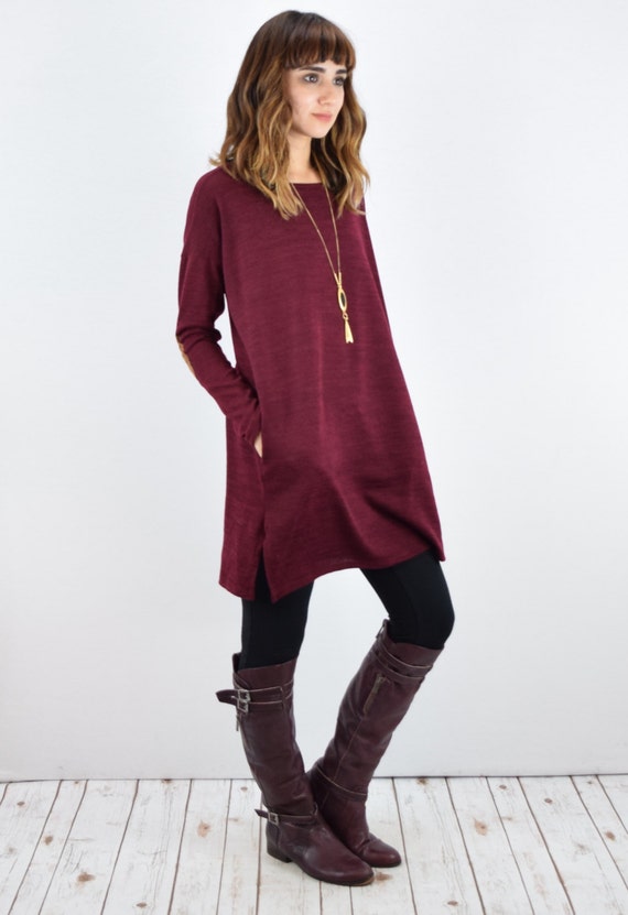 suede elbow patch knit tunic with side pocket S to XL
