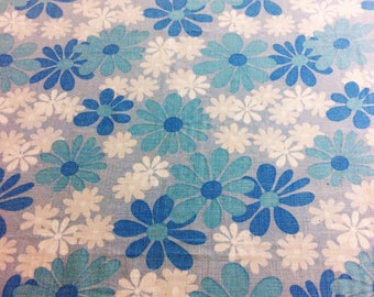 1970s mod blue floral fabric Scandinavian design fabric