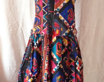 Dress vintage, sleeveless, multicolor, Gandhara, T L.