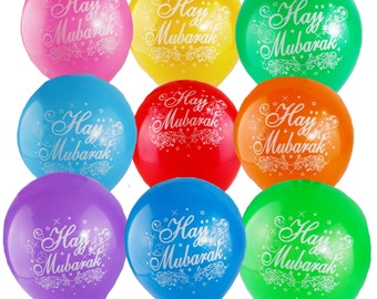 Hajj Mubarak Balloons & Banners | Large Double Sided Multi-coloured Quality Party Celebration Decoration Flags Bunting Cards Gifts Set