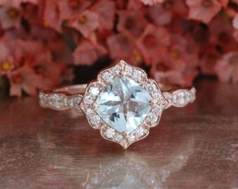 Vintage Floral Morganite Engagement Ring in 14k Rose Gold