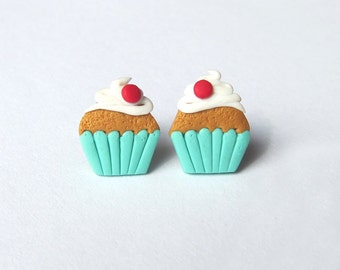 Polymer Clay Earrings, Miniature Food Earrings, Girls Earrings Jewelry, Mint Earrings, Cupcake Earrings, Kawaii Jewelry, Funny Earrings