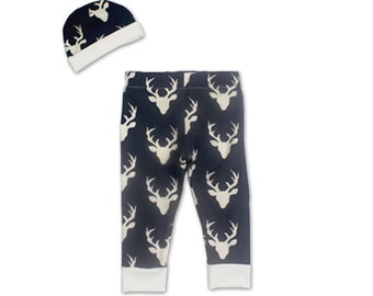 Navy Deer Newborn Boy Coming Home Outfit- Baby Boy Take Home Outfit- Deer Newborn Outfit Boy- Newborn Deer Outfit- Hunting Baby Shower Gift