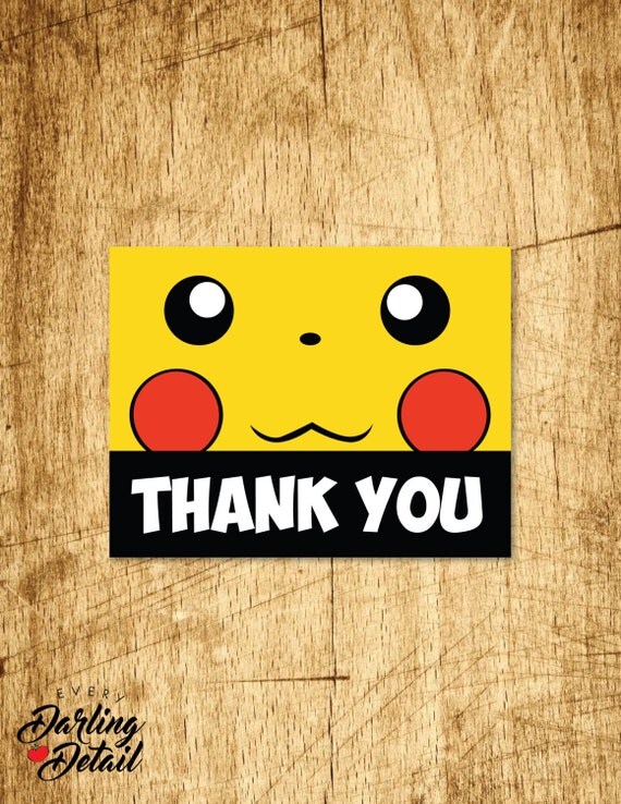 Video Game Pokemon Inspired Thank You Card Pikachu Face