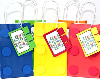 building brick party favor bags, goody bags, building brick birthday party goody bags
