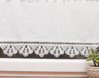 Crochet curtain, curtain with crochet lace, valance, cafe curtain.