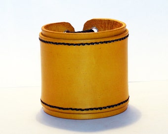 Yellow Leather Cuff Bracelet! Nice Gift For Women! Nice Gift For Men! Great Handmade Leather Bracelet! Handmade Leather Accessories!