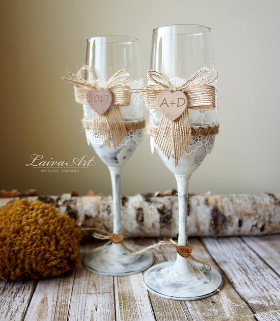 Rustic Wedding Champagne Glasses 2