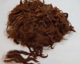 Suri Alpaca Fleece, Medium Brown, Raw Locks, 2 Ounces, Spinning, Doll Hair