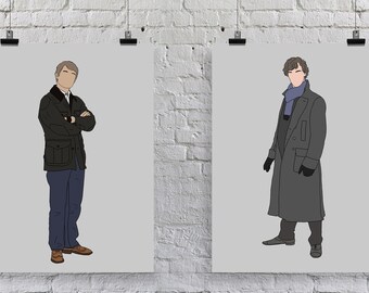 BBC Sherlock Holmes John Watson Johnlock Prints Illustration Drawing Portrait