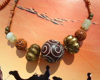 Terracotta brass jade seeds beads necklace