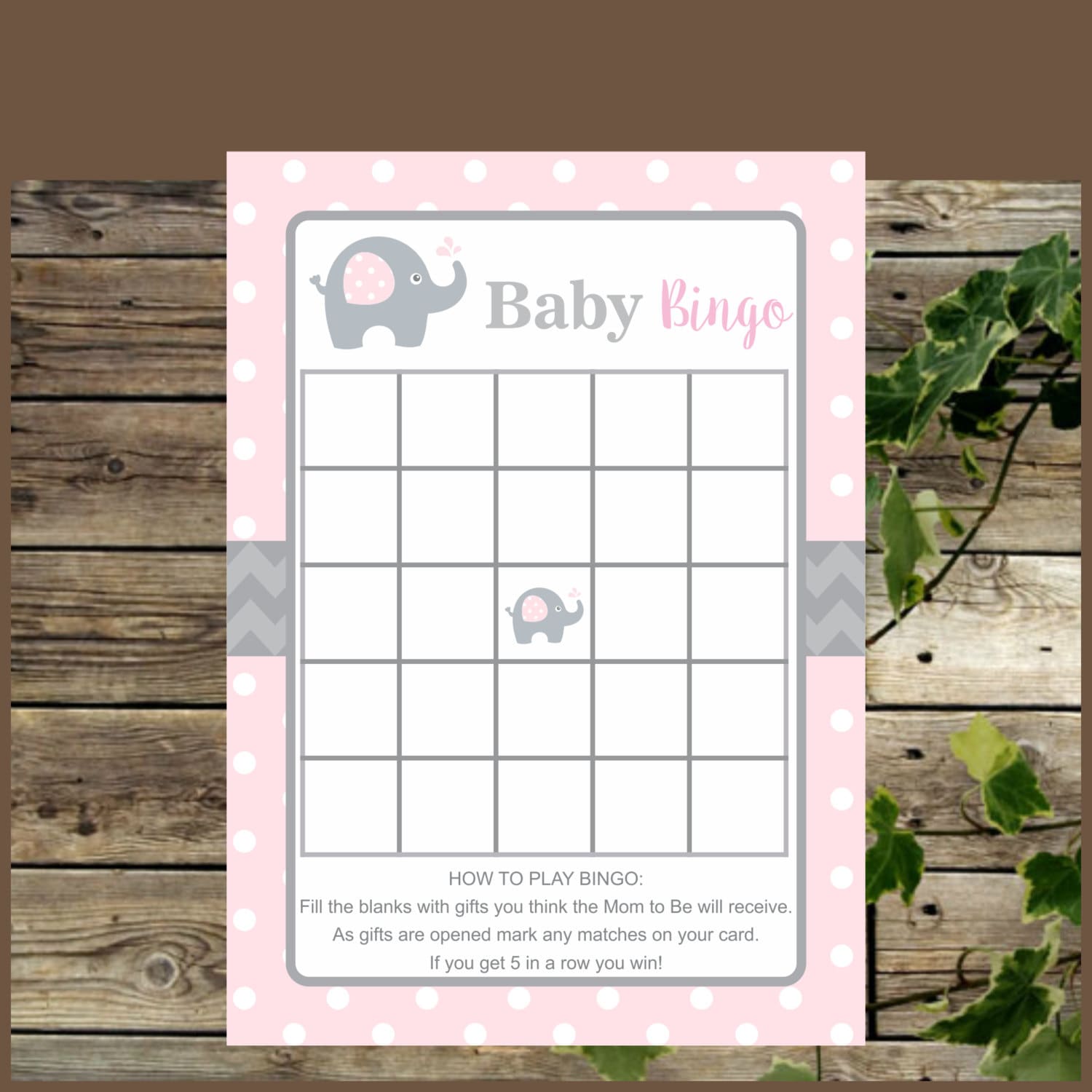 Elephant Baby Bingo Printable Pink Elephant Baby Shower