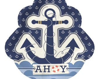 8 Count - Ahoy Nautical Dinner Plates - Baby Shower or Birthday Party Supplies