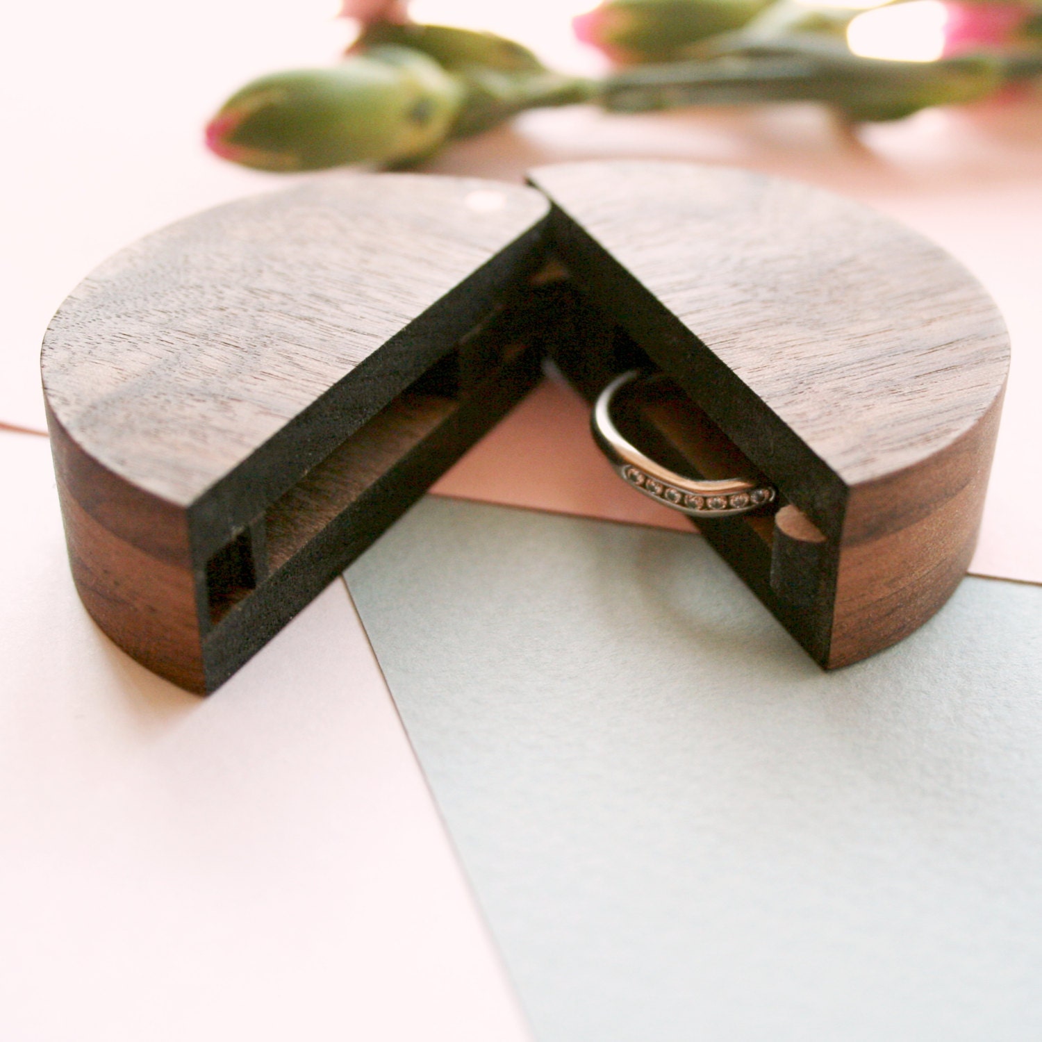 Round wooden ring box Ring Box Wedding Ring holder for