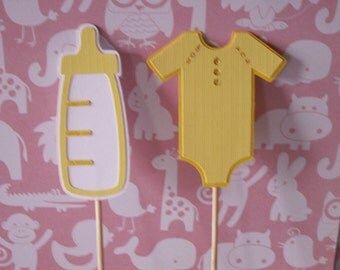 yellow bottle toppers, yellow onesie topper, cupcake toppers, cake toppers, baby shower toppers, onesie toppers,bottle toppers,yellow topper