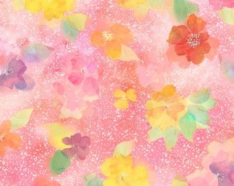 Sun Kissed Floral, Light Pink Toss Blooms cotton fabric by Quilting Treasures