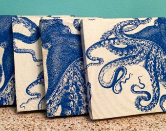 High Demand & LIMITED EDITION~Blue Lucy Octopus Coasters Set of 4