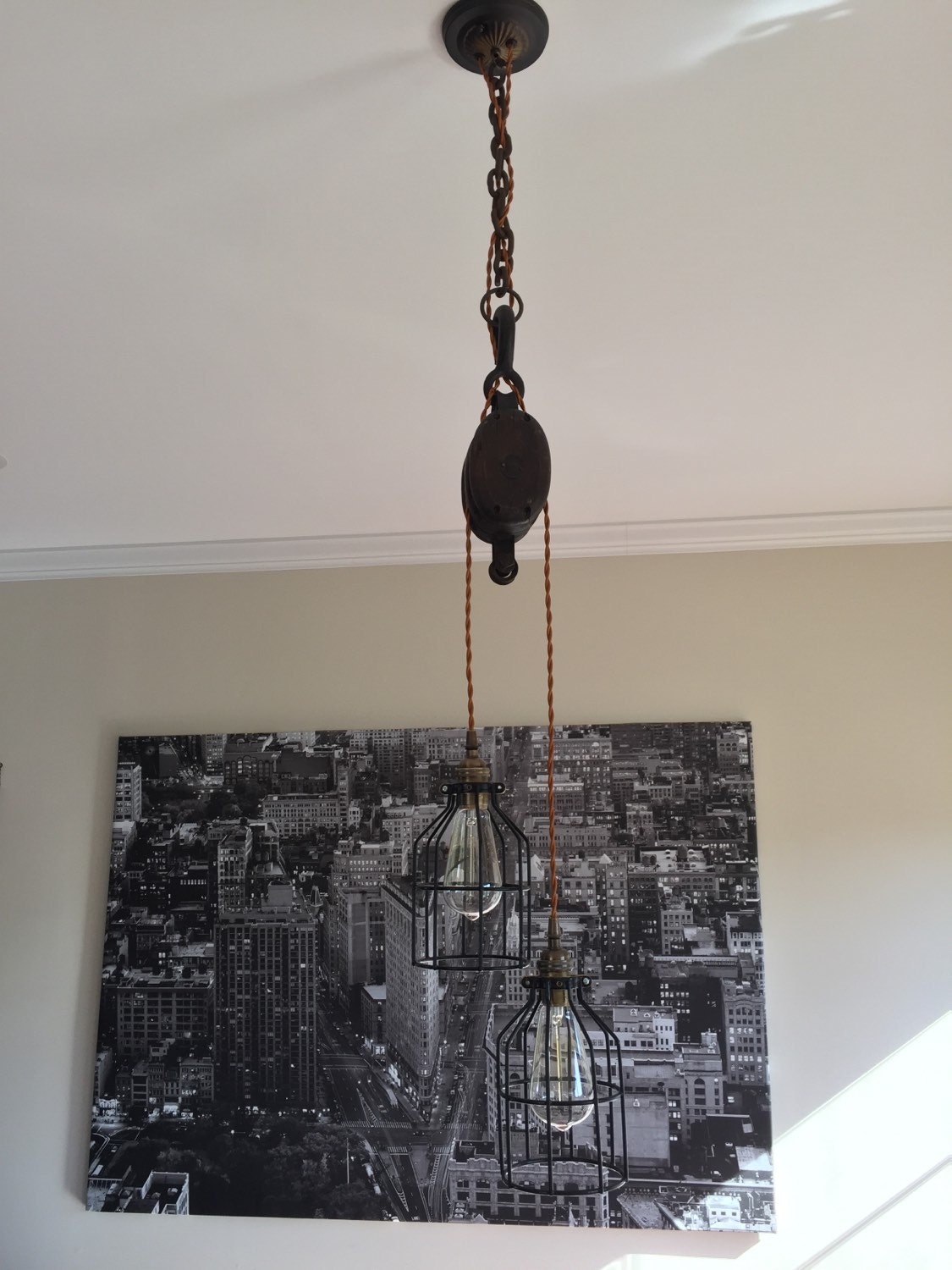 Steampunk Barn Pulley Pendant Light with Antique by TheVintageBulb
