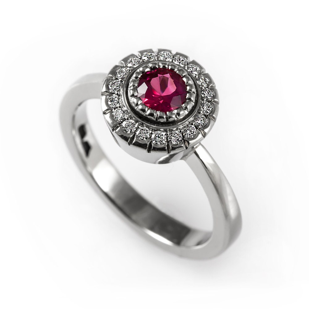 Ruby engagement ring ruby halo ring ruby diamond ring