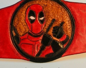 Deadpool leather cuff, Deadpool cosplay, Ryan Reynolds, marvel comics,tooled leather cuff, leather bracelet