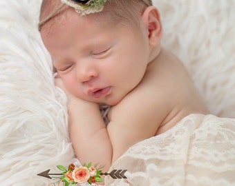 Gold Tieback, Black and Gold Headband, Newborn Tieback Headband, Elegant Tieback, Rustic Tieback, Flower Tieback, Gold Flower Halo Headband