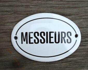 Small antique style enamel metal Messieurs sign