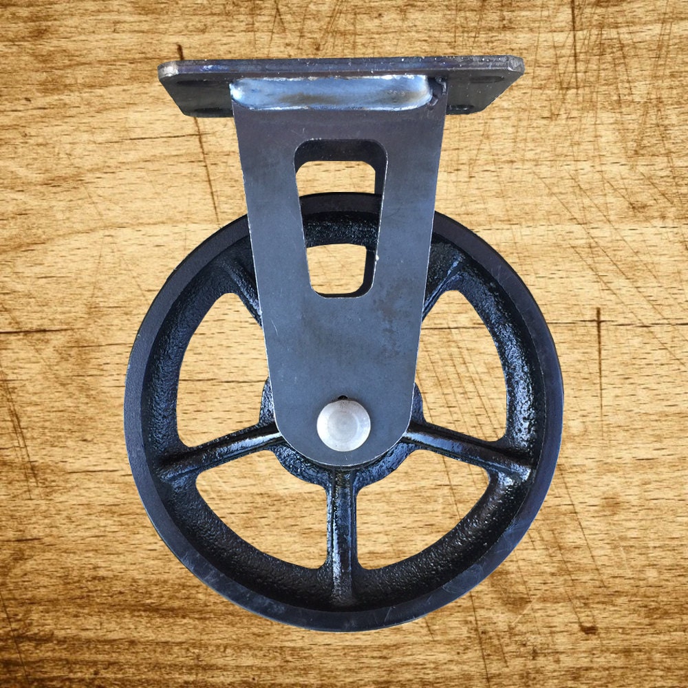 5 inch Vintage Cast Iron Rigid Caster with Spoke Wheel