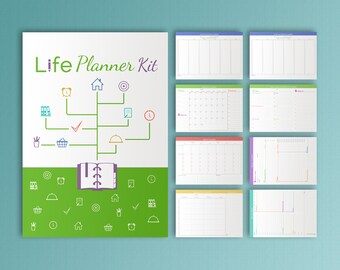 LIFE PLANNER Printable pdf A4 Daily Weekly Monthly Project Menu Life Organizer Agenda Yearly Calendar Undated. Instant Download. 9 pages