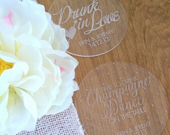 Wedding coasters. Acrylic customised coasters. Set of 10