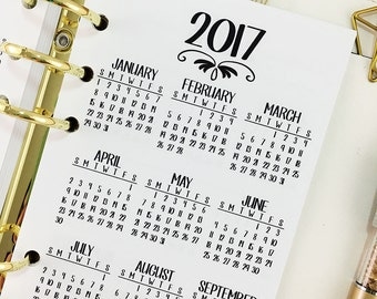 Personal 2017-2018 Year at Glance printed planner insert - year in review - yearly planner insert - #201-17
