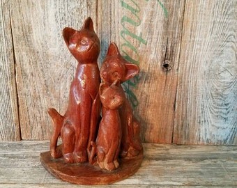 Vintage Handcarved Set of 3 Wooden Cats, Vintage Cat Collector
