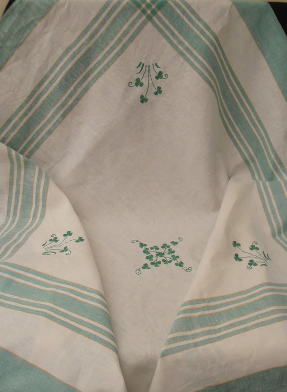 Irish Linen Tablecloth Embroidered with Shamrocks