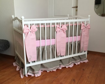 Earth gray and baby pink bedding set /// Crib bedding, Nursery bedding, Cot bedding
