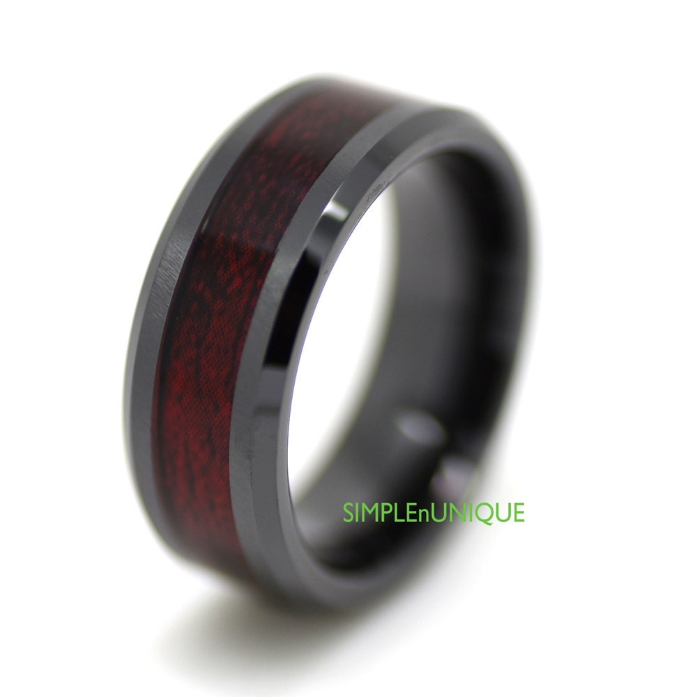 Black wood grain wedding ring