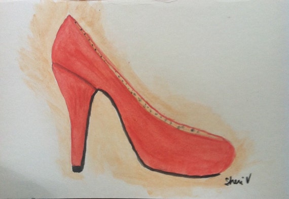 Red High Heel Watercolor Painting fashion by SheriVelardeCreation