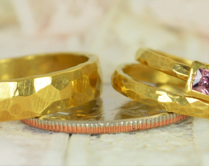 Square Alexandrite Engagement Ring, 14k Gold, Alexandrite Wedding Ring Set, Rustic Wedding Ring Set, June Birthstone, Alexandrite