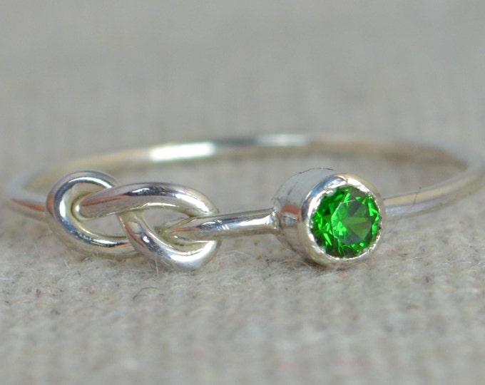 Emerald Infinity Ring, Sterling Silver, Stackable Rings, Mother's Ring, May Birthstone, Infinity Ring, Silver Emerald Ring