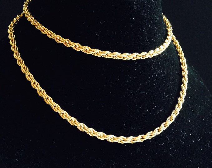 Storewide 25% Off SALE Vintage Gold Tone Woven Chain Link Style Designer Necklace Featuring Heavy Mid Century Design