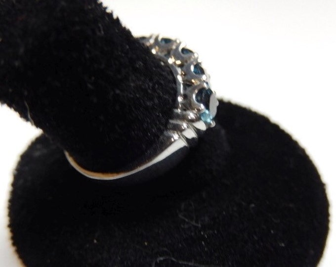Storewide 25% Off SALE Vintage Sterling Silver Blue Stone Designer Cocktail Ring Featuring Elegant Channel Prong Set Design