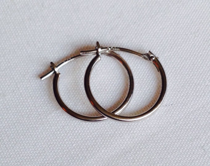 Storewide 25% Off SALE Vintage 14k White Gold Designer French Lock Hoop Earrings Featuring Elegant Style Finish
