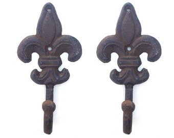 2 Fleur De Lis Wall Hooks Towel Hook Key Hook Victorian Home Decor Rustic Iron