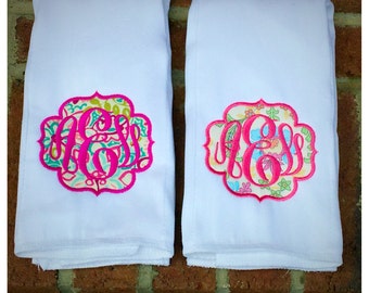 Set of 2 Monogrammed Burp Cloths