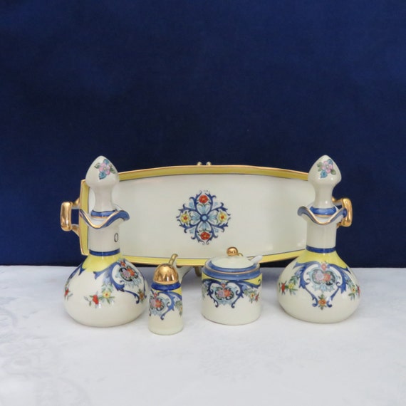 Noritake Deco Condiment Set/ Oil and Vinegar Cruets/ Noritake