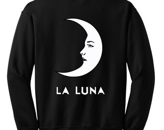 La Luna Sweatshirt, Moon Sweatshirt, Tumblr Sweatshirt, Hipster Sweatshirt, Black Pullover Sweatshirt, Unisex Crewneck, Sweatshirt,