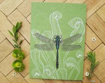 Dragonfly & fern greetings card